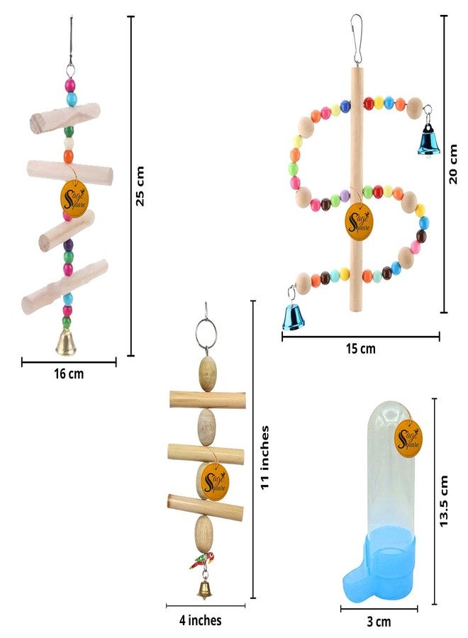 سايج سكوير مجموعة ألعاب طيور خشبية مربعة من سيج | وعاء طعام للطيور، لعبة معلقة في القفص | مناسبة للببغاء الأسترالي، الكوكاتيل، الببغاء الصغير، الكونيور، المكاو، الببغاء - Image 2